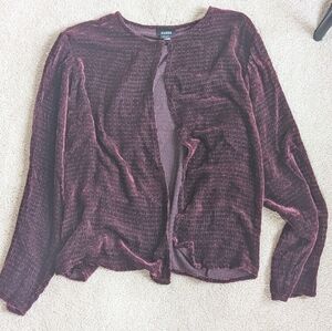 Eileen Fisher Burgundy Velvet Open-Front Cardigan Silk Blend